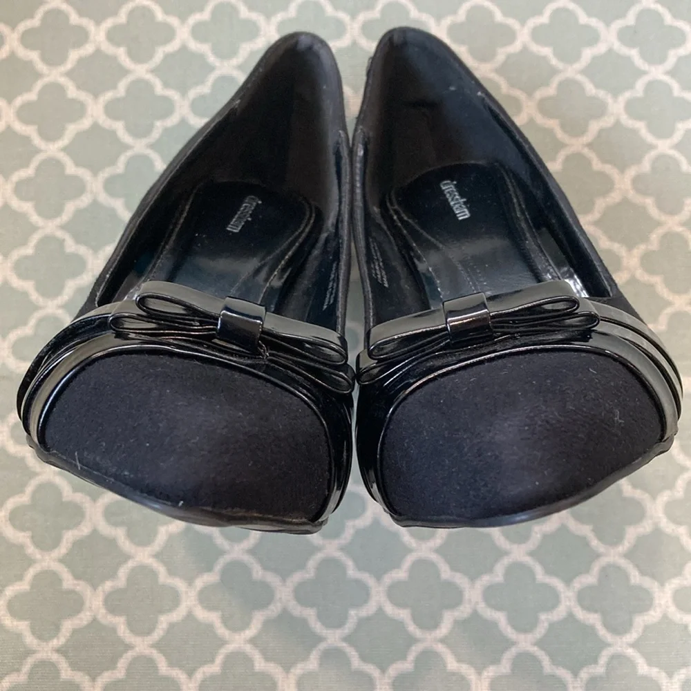 Dressbarn Black Pointy Toe Bow Suede Heels 7.5